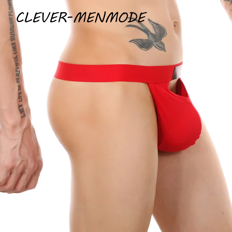 CLEVER-MENMODE Men\'s Sexy Open Hollow Penis Bag G-String T Back Underwear Adjustable Size Panty Hole Breathable Porn Underpants