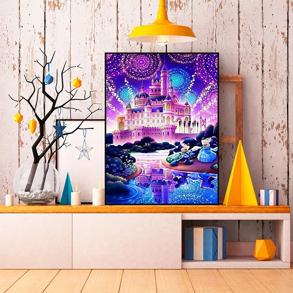 Zamek Disney obraz diamentowy myszka miki w pełni z okrągłych mozaika 30x40cm kreskówka krzyż zestaw do szycia ozdoba haftowana Minnie do domu