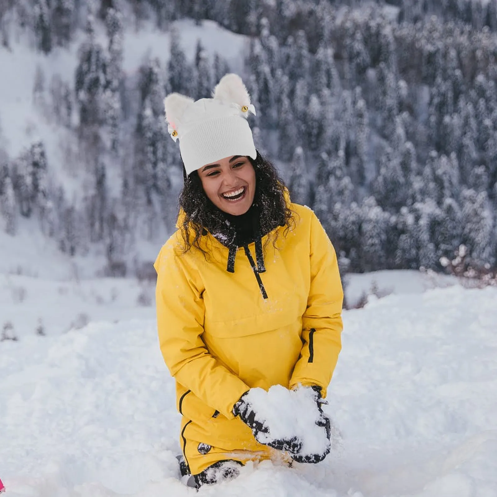 

Высокоэластичный чехол для лыж с дизайном кошачьих ушек, защитный чехол из пряжи, моющийся, декоративный, аксессуары для лыж, товары для активного отдыха