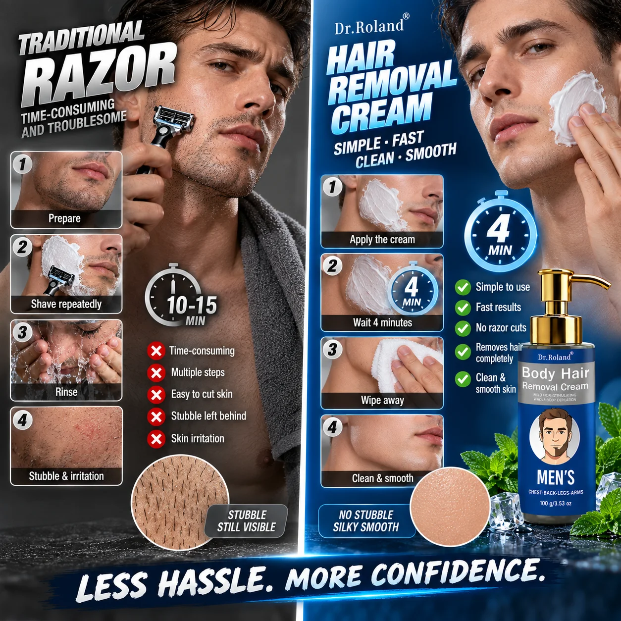2pc 4 Minutes Men Gentle Shaving Hair Removal Cream Fast Depilatory for Coarse Stubborn Hair Chest Arm Face all body Smooth Skin