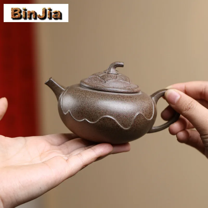 

200ml High-end Yixing Purple Clay Teapots Handmade Persimmon Round Pot Raw Ore Dragon's Back Green Mud Kettle Zisha Tea Set Gift