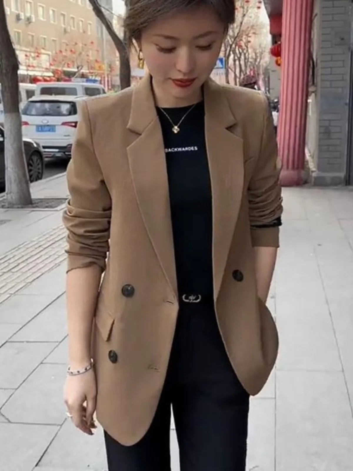 

Slimming Profional Women's Suit Jaet Spring 2026 Faion Design Ba Button Split Career Sle Long Sve Color