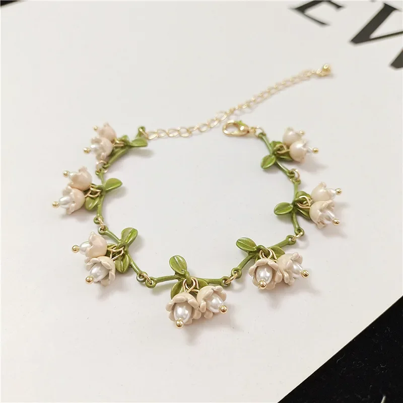 Women's Sweet Orange Beaded Plant Leaves Bracelet