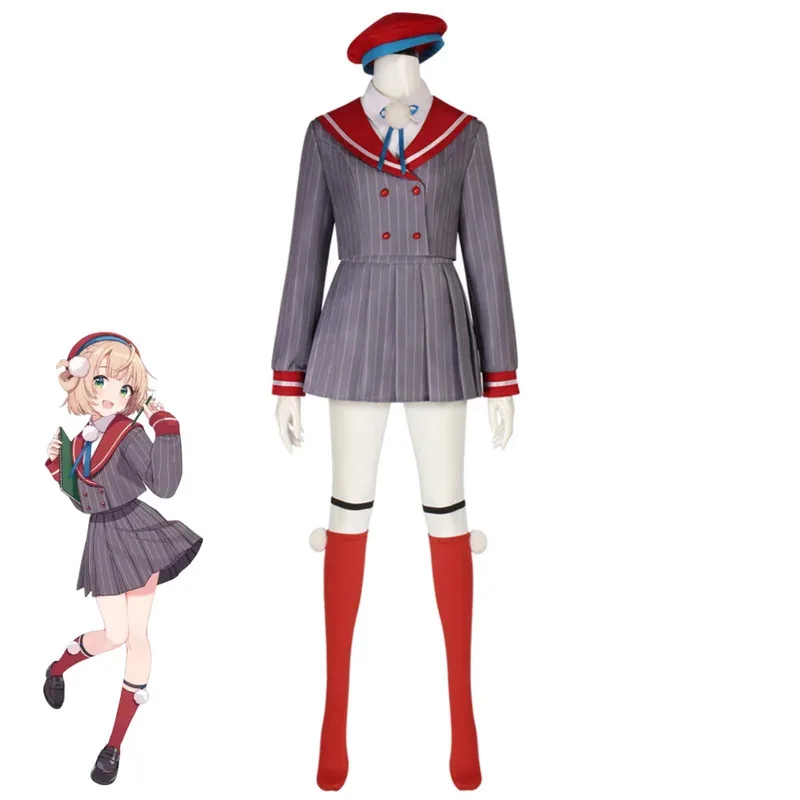 Disfraz de YouTuber Virtual Shigure Ui, VTuber, Japón, Corea del Sur, uniforme escolar JK, abrigo a rayas, falda, trajes bonitos para el Campus para mujer