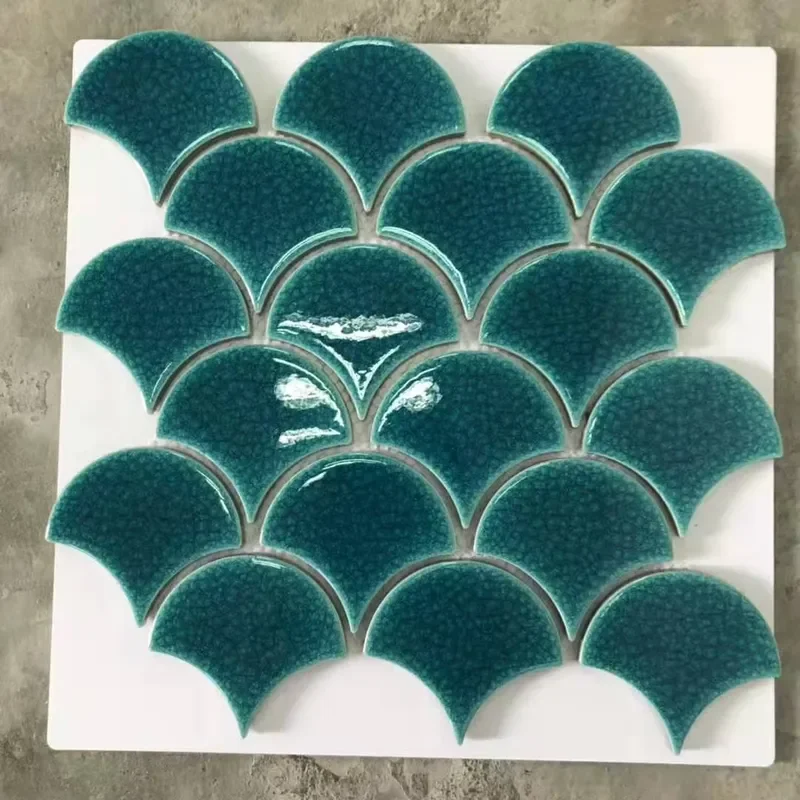 Scale Brick Fan Shaped Ceramic Mosaic Tile Waterproof Glazed Porcelain Mosaic for Bathroom Kitchen Hotel Wall Decoration