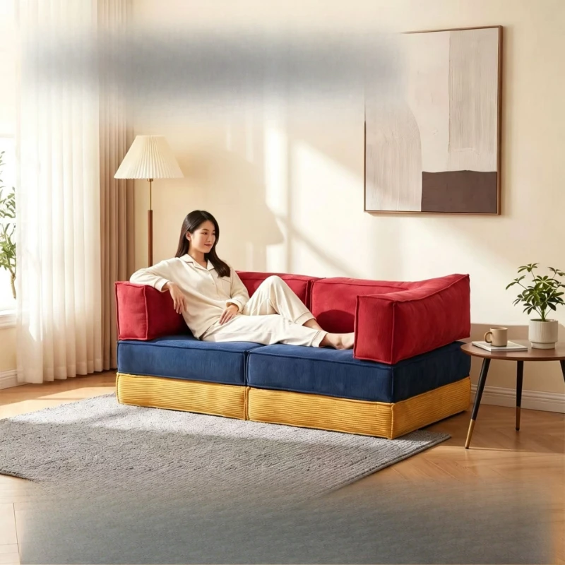Compressed pudding sofa bed small apartment multi-functional folding dual-purpose module sofa color matching office lazy sofa