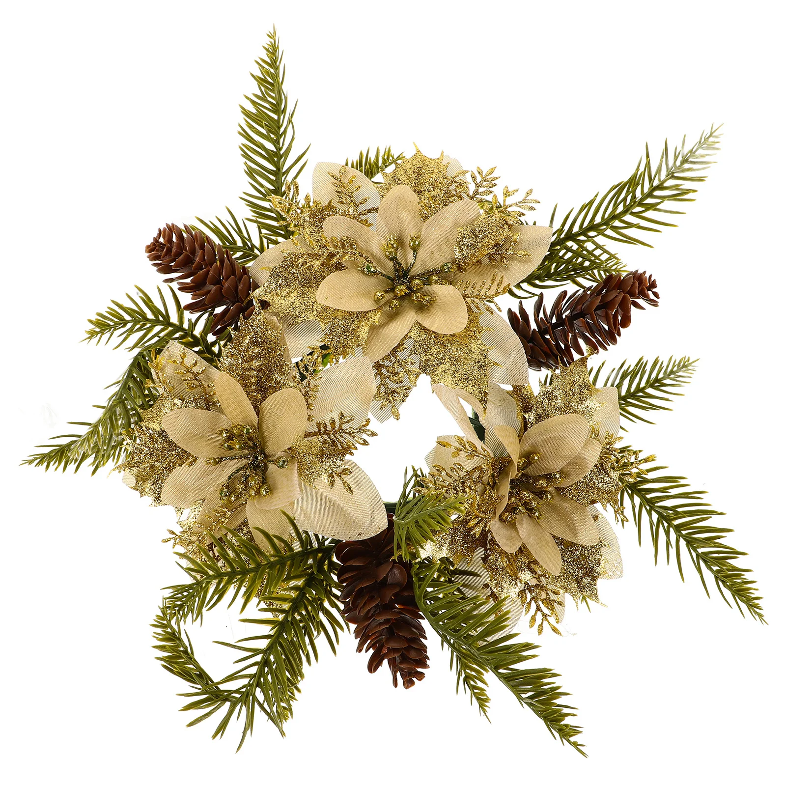 

1pcs Christmas Flower Wreath Ring For Pillar Candles Festive Table Centerpiece Holiday Party Decoration Xmas Wreaths