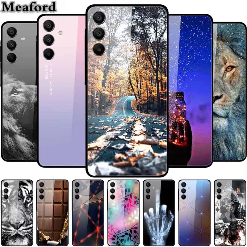 Luxury Case For Samsung A15 4G 5G Tempered Glass Cover For Samsung Galaxy A25 A55 5G Phone Cases Fashion Wolf Protective fundas