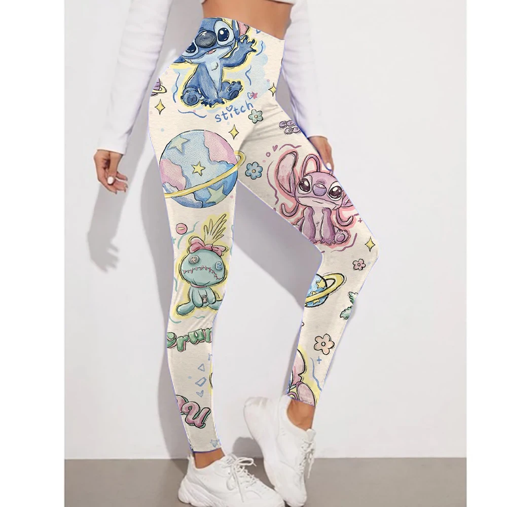 ディズニーステッチプリント市松模様の女性のスポーツとフィットネスレギンス女性タイダイジムレギンス Mujer プッシュアップ戦利品パンツフィットネス