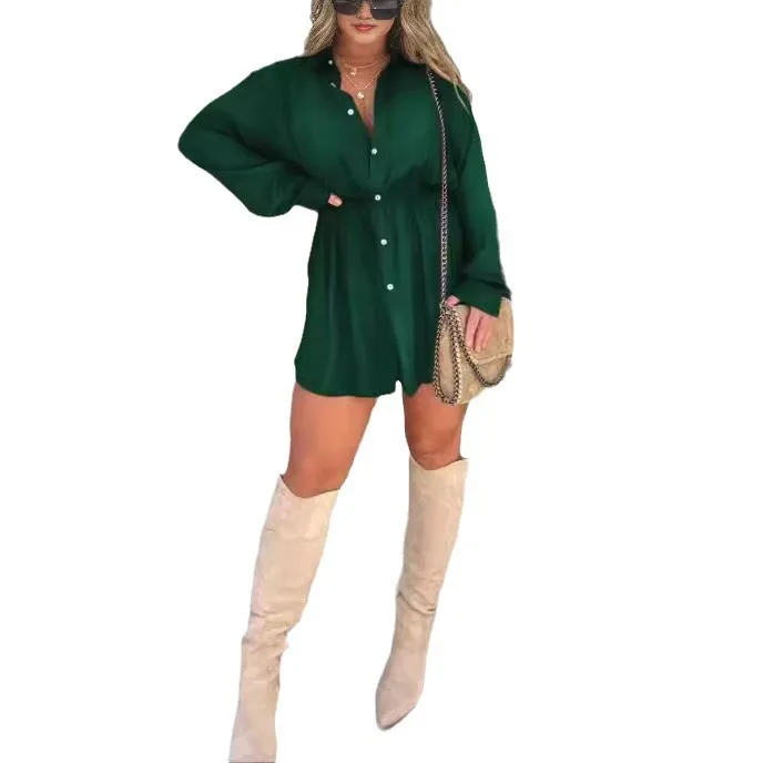 2025 Cross-border New Women's Clothing, Independent Station AliExpress Fashion Solid Color Long-sleeved Shirt Onesie Cw90689