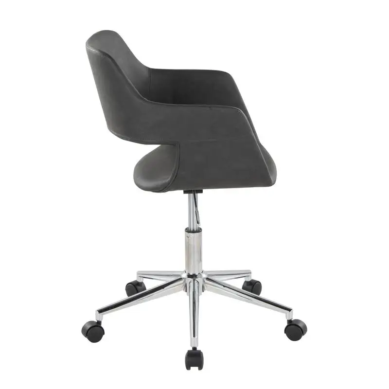 Contemporary Task Chair in Chrome Metal and Grey Faux Leather