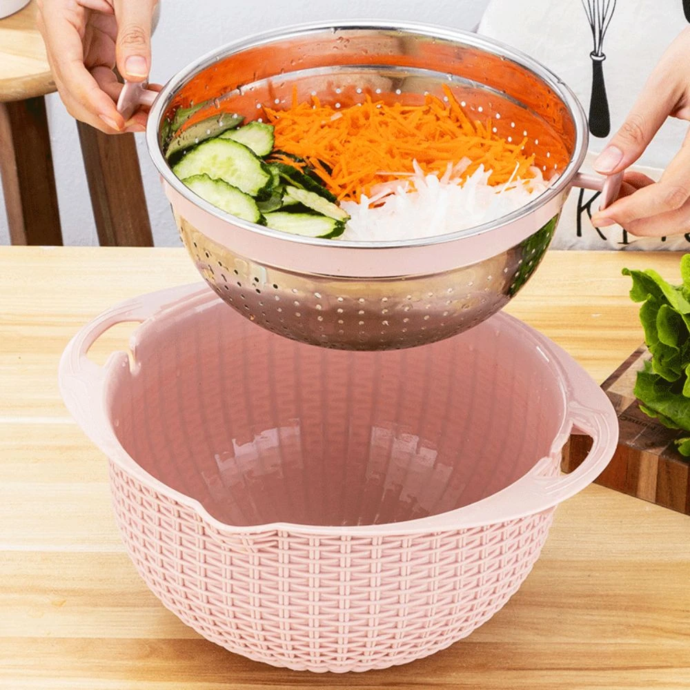 Double Layer 4 in 1 Kitchen Colander Set Rotatable Removable Vegetables Washing Drain Basket Plastic with Graters