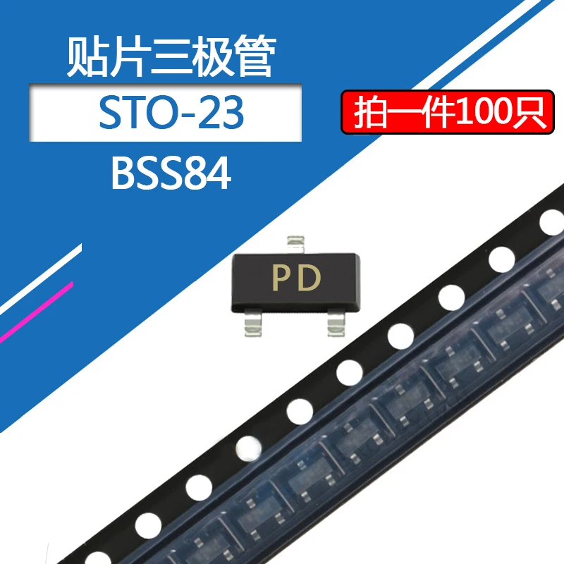 100pcs Smd Transistor Bss84 Package Sot-23 Silk Screen Pd 50v/130ma Field Effect Tube P-channel Mos Tube