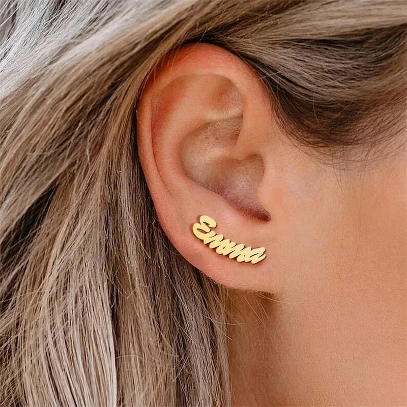 

Customized Various Fonts Name Fashion Earring Stainless Steel Personalized Women Weddings Jewelry Gifts Mother's Day Gifts