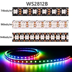 개별 주소 지정 가능 스마트 LED 스트립, WS2812B, WS2812 픽셀 LED 조명, IP30, 65/67, 흑백 PCB, DC5V, 74, 96, 144LEDs/m, 5050RGB