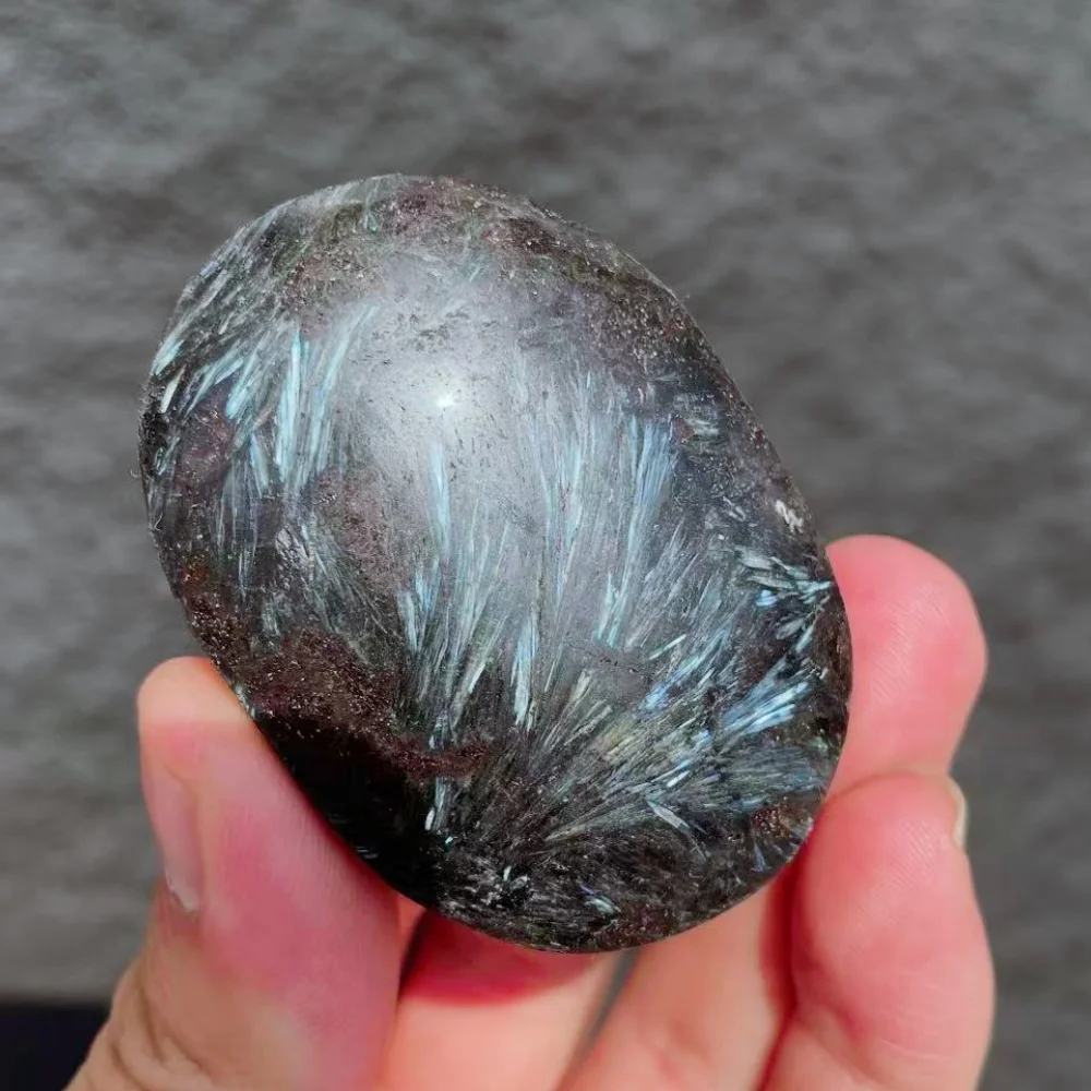 Natural Quartz Arfvedsonite Astrophyllite High Flash Oval Shape Energy Crystal Collection Stone Healing for Fengshui Decoration