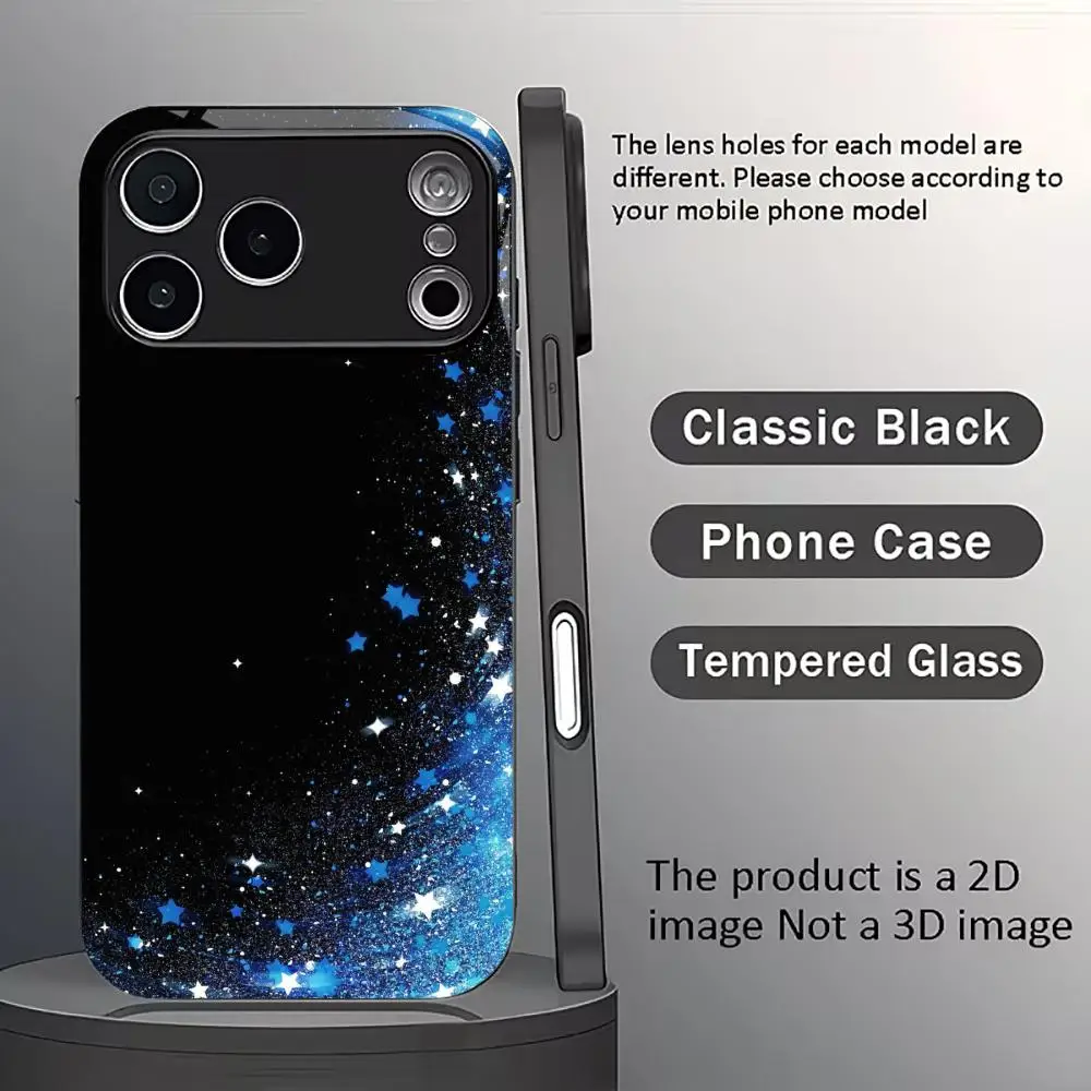 Funda de teléfono de cristal con diseño de estrella azul degradado de moda para iPhone 17, funda para iPhone 17 Pro Max, cubierta para iPhone 17, 16, 15, 14, 13, PM Pro Plus