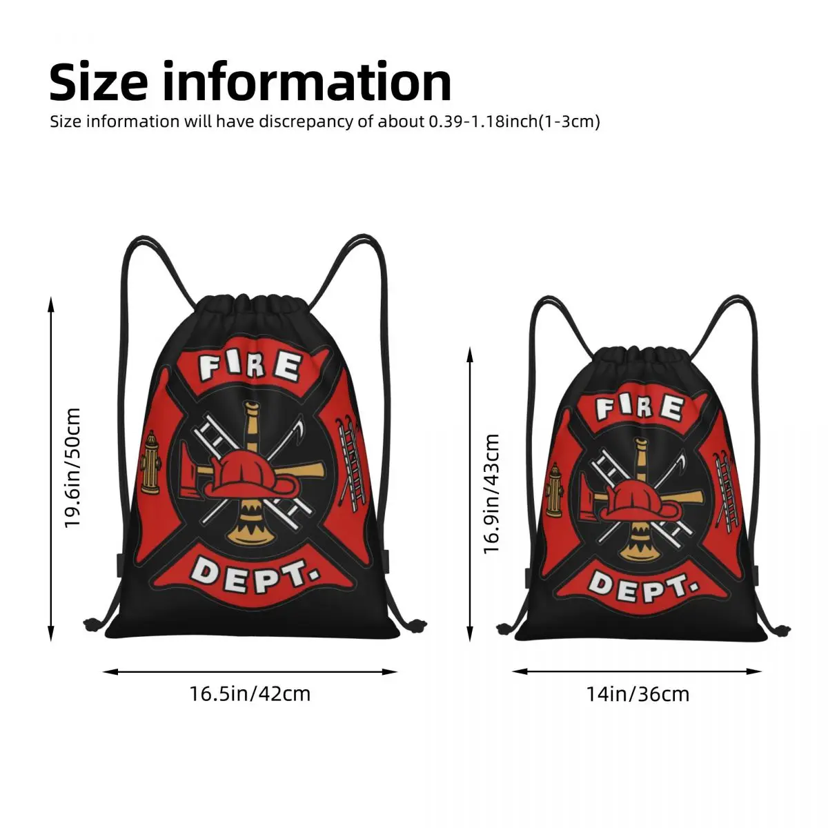 Fire Department Logo Fireman Gift Backpack Drawstring Basketball Bags Gym Bag Firemen Badge String Sackpack for Cycling