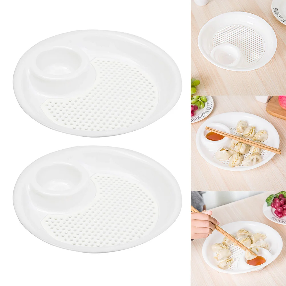 

2Pcs Plastic Draining Dumpling Plate Round Creative Food Tray Detachable Sauce Dish Convenient Kitchen Tool Kitchen Tool