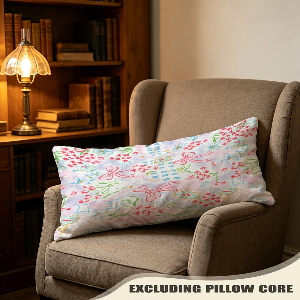 Pastel Multi Watercolor Mix Print Long Pillow Cover, Watercolor Style, Condo Decorative, Polyester, Lumbar Pillow, Functional