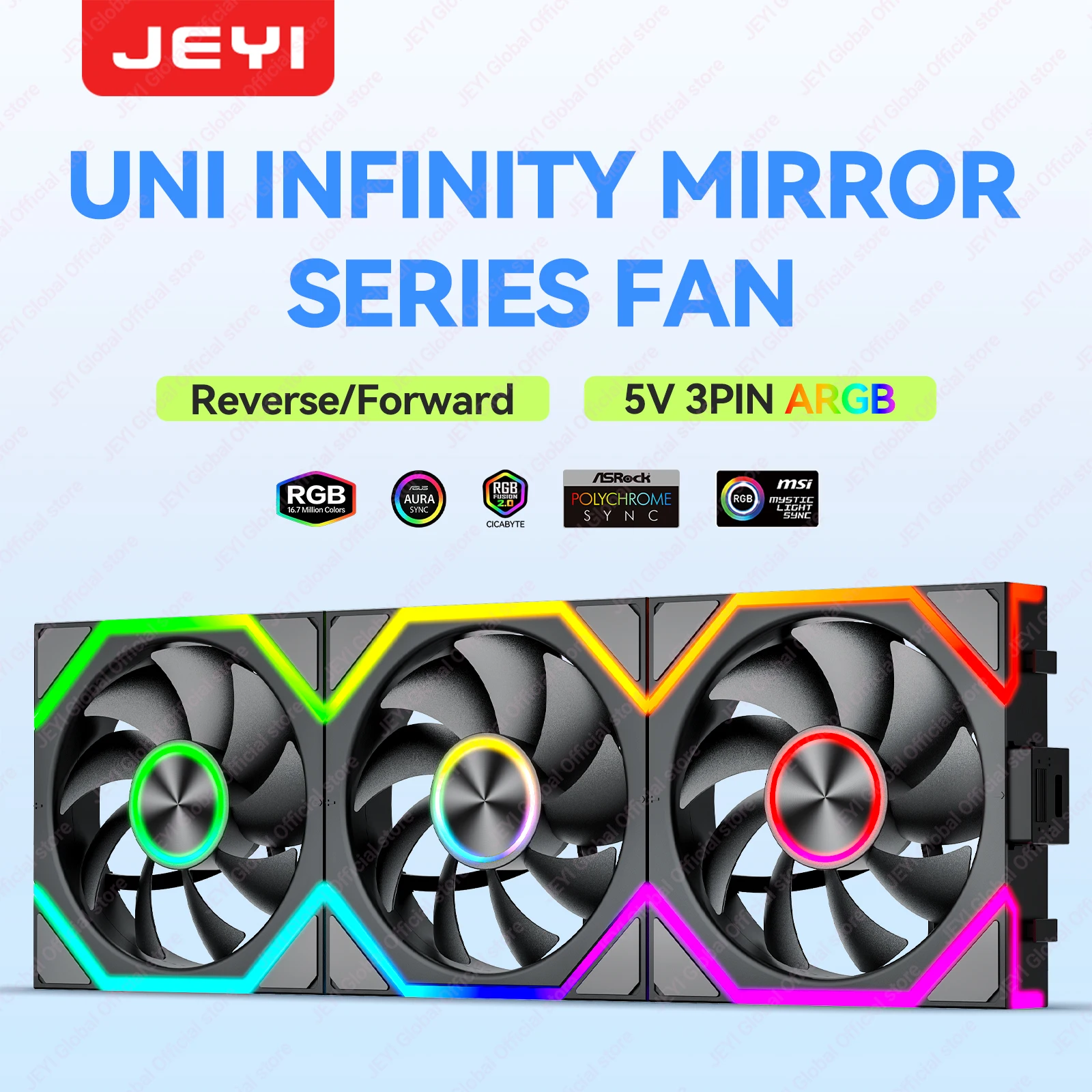 JEYI 120mm ARGB PC-koelventilator 3-in-1 kit ventilator met hydro-lager, 30dB(A), 12CM blokventilator, 4-pins PWM koeling, 5V3-pins ARGB verlichting, draadloze koppeling voorwaarts/achterwaarts