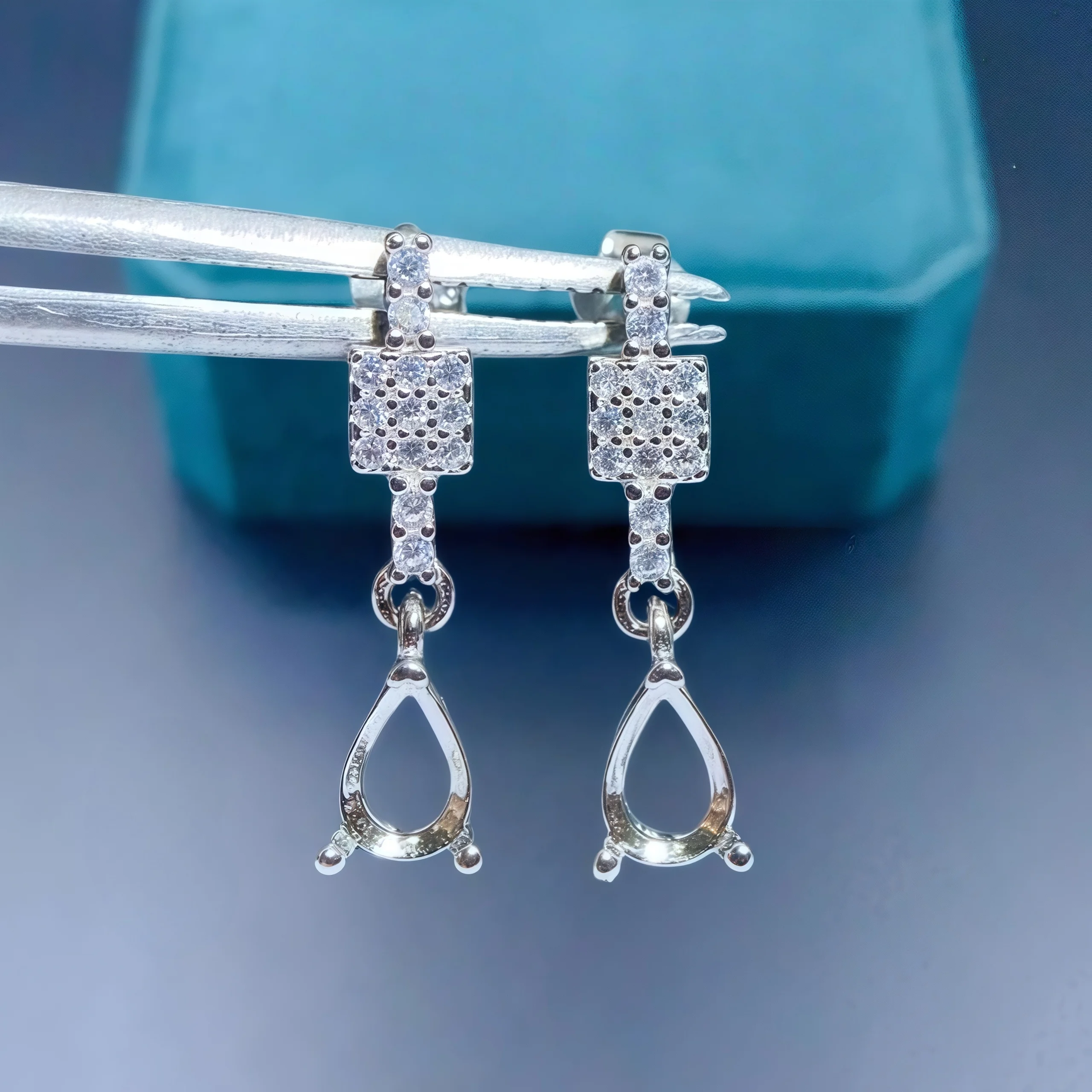 

Y S925 Sterling Silver Setting 4*6mm Water Drop Stone Long Earrings Holder DIY Empty Support for Women Fine Zircon Charm Jewelry