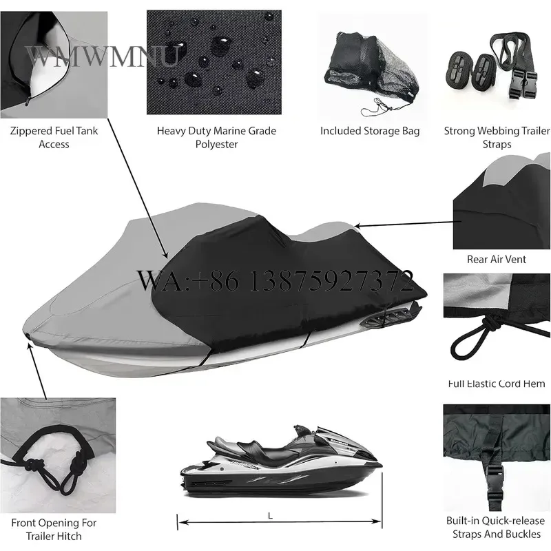 Wmwmnu for Towable Motorboat Cover Replacement Repair Waterproof Marine Grade 300D Heavy Duty Polyester Fiber PWC Cover