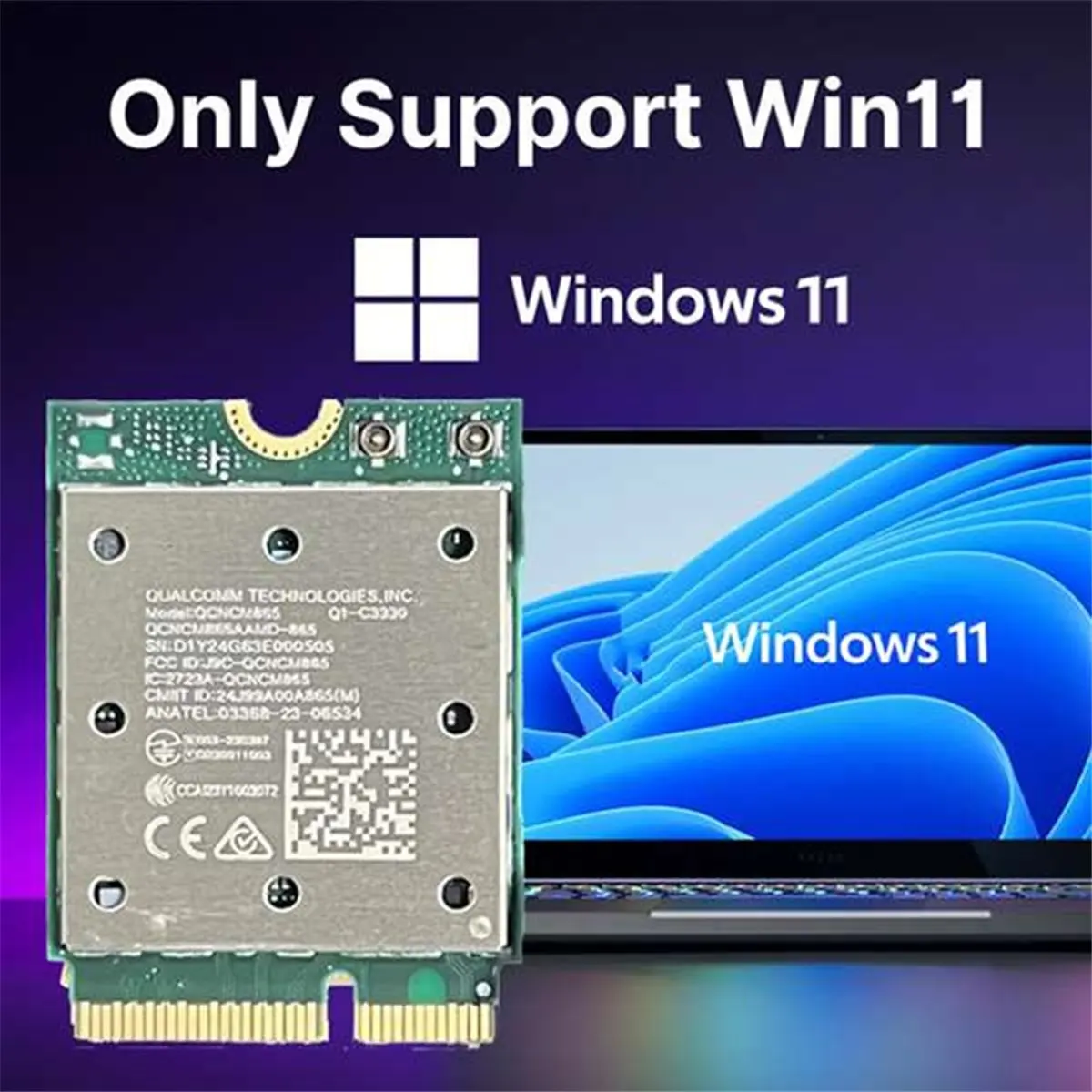 ثلاثي الموجات WiFi7 QCNCM865 بطاقة WiFi لاسلكية بلوتوث 5.4 2.4G/5G/6Ghz محول شبكة لاسلكي لهوائي Win11