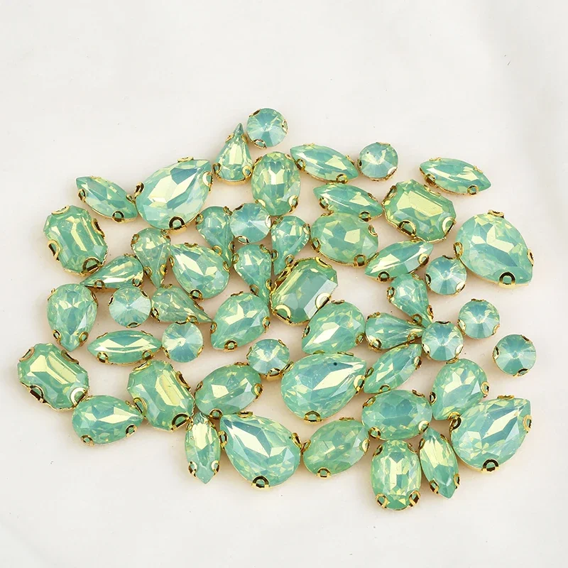 PEESOM 50pcs/bag Gold Claw Setting Mixed Shape Opal Color Rhinestone with Holes Flatback Sew On Resin Rhinestone DIY Accessories