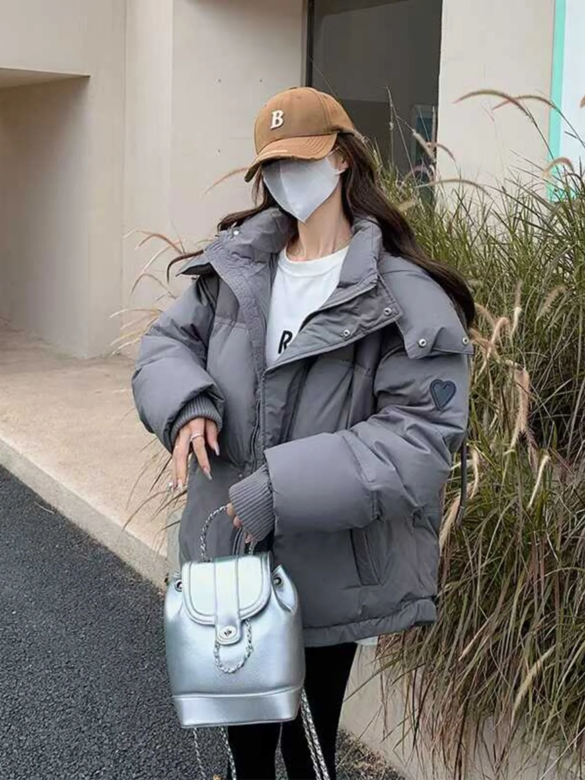 Manteau d'hiver pour femme en duvet de coton, style coréen, ample, long, avec fermeture éclair, longueur standard, couleur unie