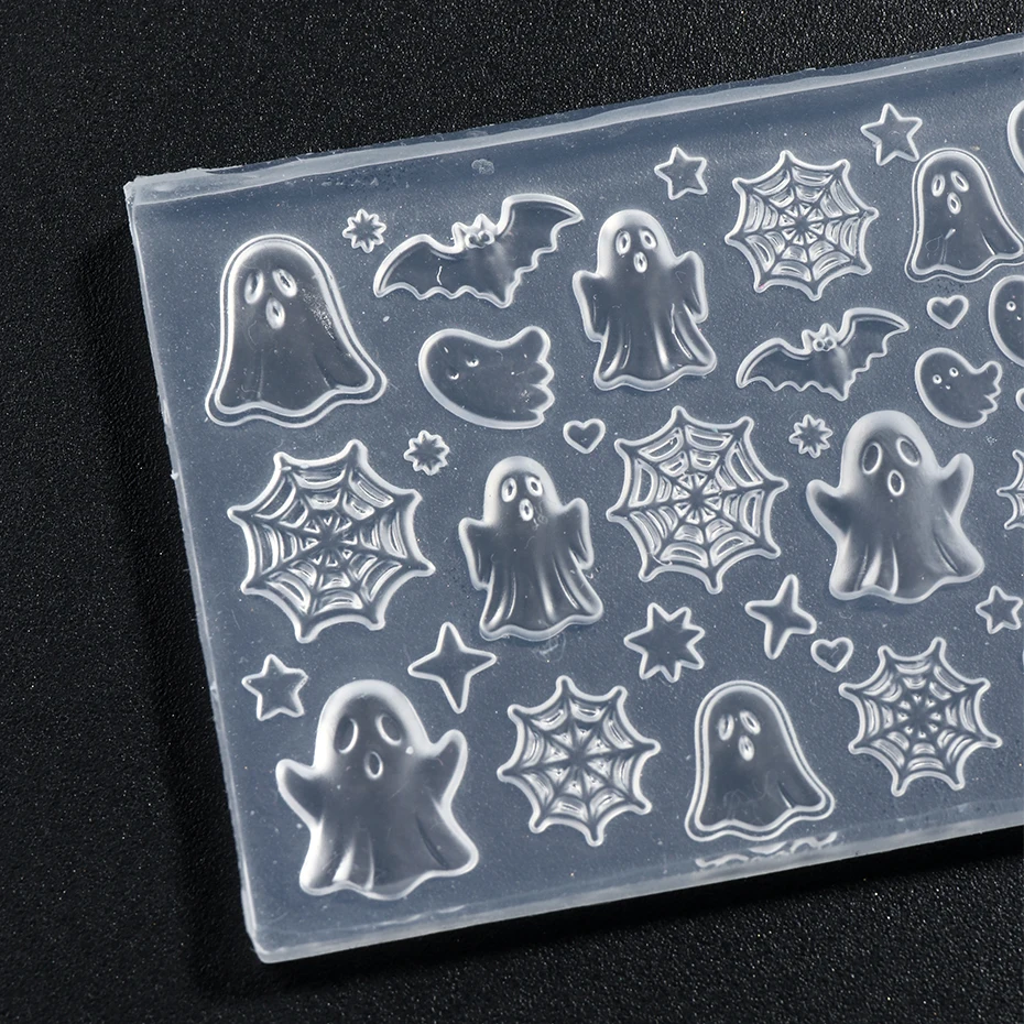 Geisterfledermaus Spinnennetz 3D Nagelcharms Silikon-Nagelform Niedliche Cartoon Gruselige Herz-Stern-Form Schablone Halloween Nagelkunst-Dekoration – Detail 2