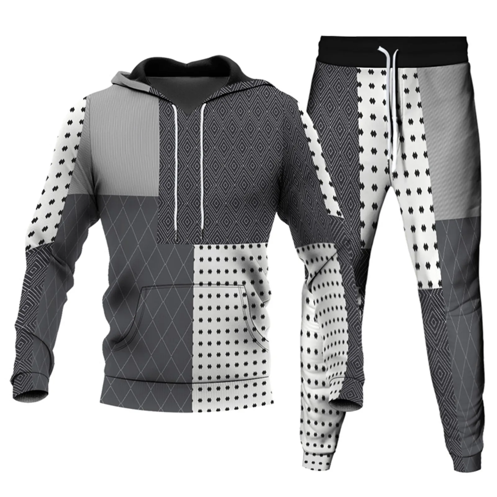 Mens Large Size Casual 2 Piece Outfit Set Streetwear Running Teenagers Solid Hoodies+Trousers Suit Two Piece Daily Men Clothings