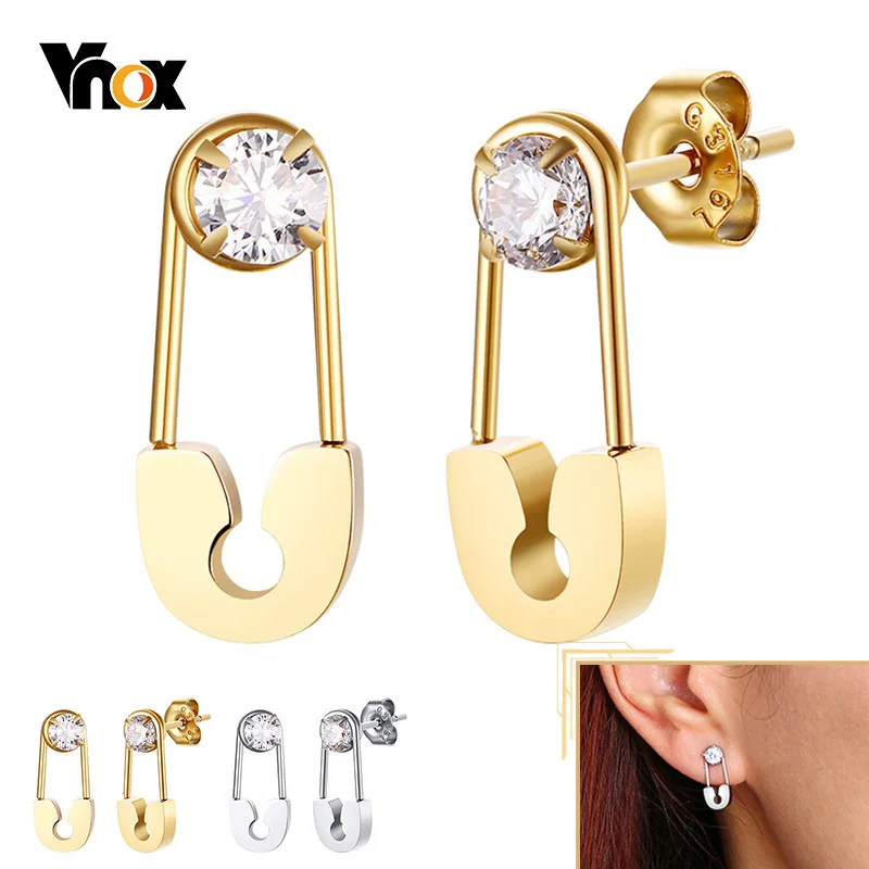 Vnox Mini Pin Earrings for Women Men,Minimalist Small Pin with AAA CZ Stone Stud Earring,Anti Allergy Unisex Elegant Ear Jewelry