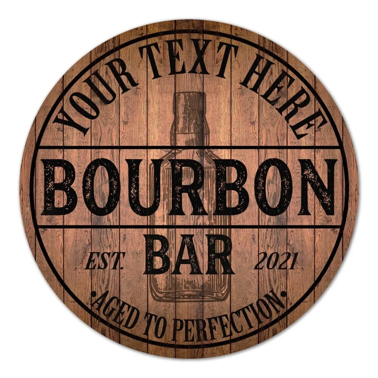 Etiqueta decorativa redonda de metal personalizada para bar de bourbon, decoración de pared, a prueba de polvo y agua (solo decoración)