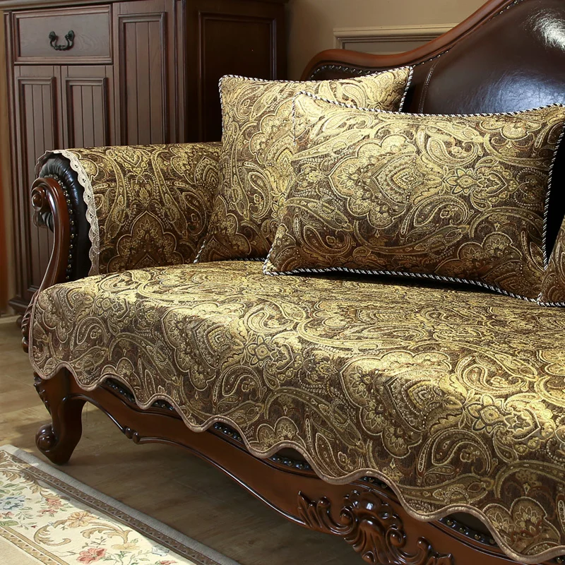 Luxury Sofa Cover Cushion Non-slip Chenille Jacquard Sofa Cover Retro Embroidery Slipcover Furniture Protection Cover Home Decor