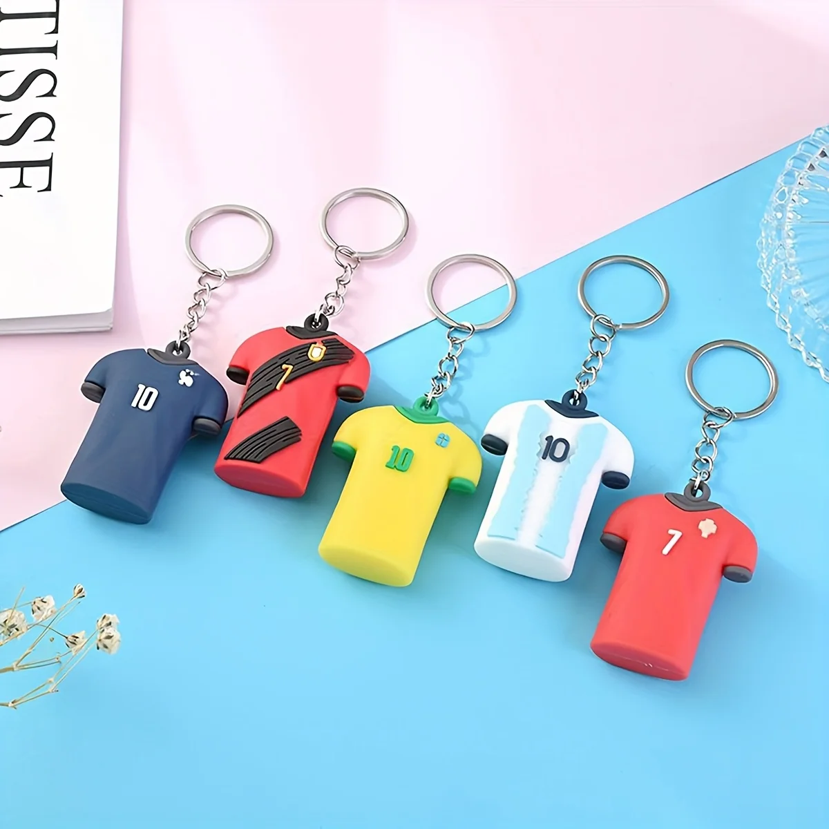 5Pcs creative football jersey keychain, silicone bag pendant, small gifts for club activities