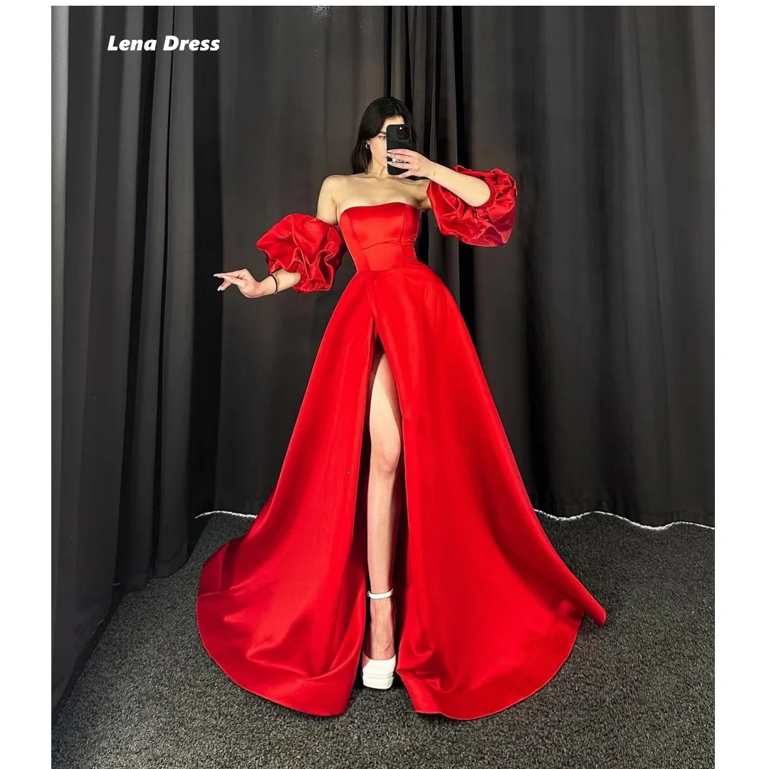 

Lena Роскошные вечерние платья на заказ 2025 Женское роскошное красное женское платье для выпускного вечера 2025 Атласное платье с открытыми плечами и разрезом по бокам Вечеринка