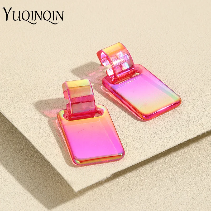 New Korean Long Colorful Resin Hanging Earring for Women Trending Big Geometric Drop Earrings Party Square Dangle Female Jewelry