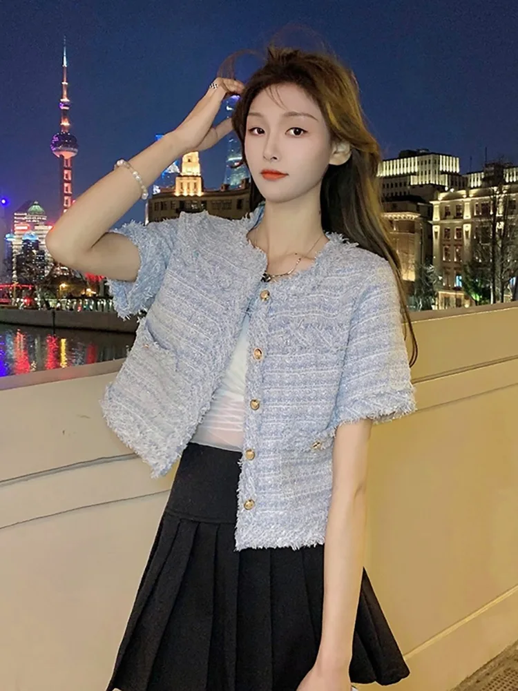 Ladies Outerwear 2024 Summer Fragrant Tweed Jacket Women Vintage Elegant Fashion Short Coats