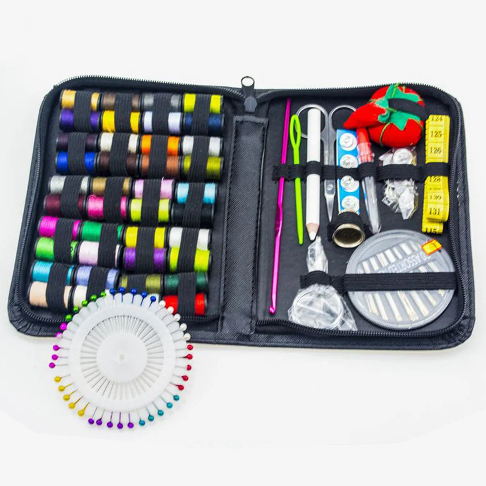

129 pcs Portable Sewing Kit 30 Needles 40 Thread Rolls Ruler Scissor Magnifier Thimble Button Bead Needle Brooch Pin Buckle