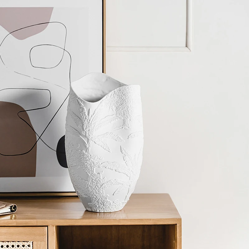 Wabi Sand Wind Large White Embossed Ceramic Flower Ware Flower Water