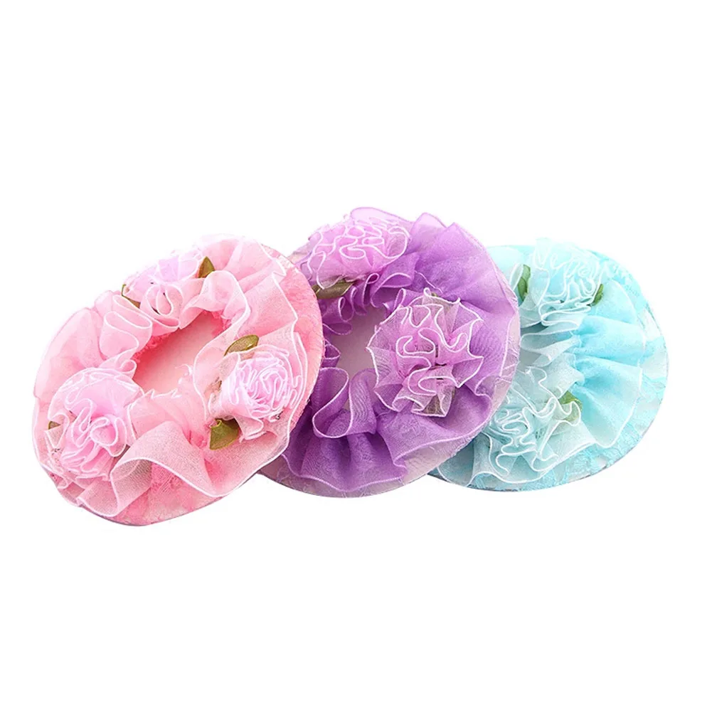 3Pcs Girls Hair Accessories Flower Hair Net Bun Cover Child Ballet Dance Skating Snoods Reusable Fashion Elastic Kids Headwear