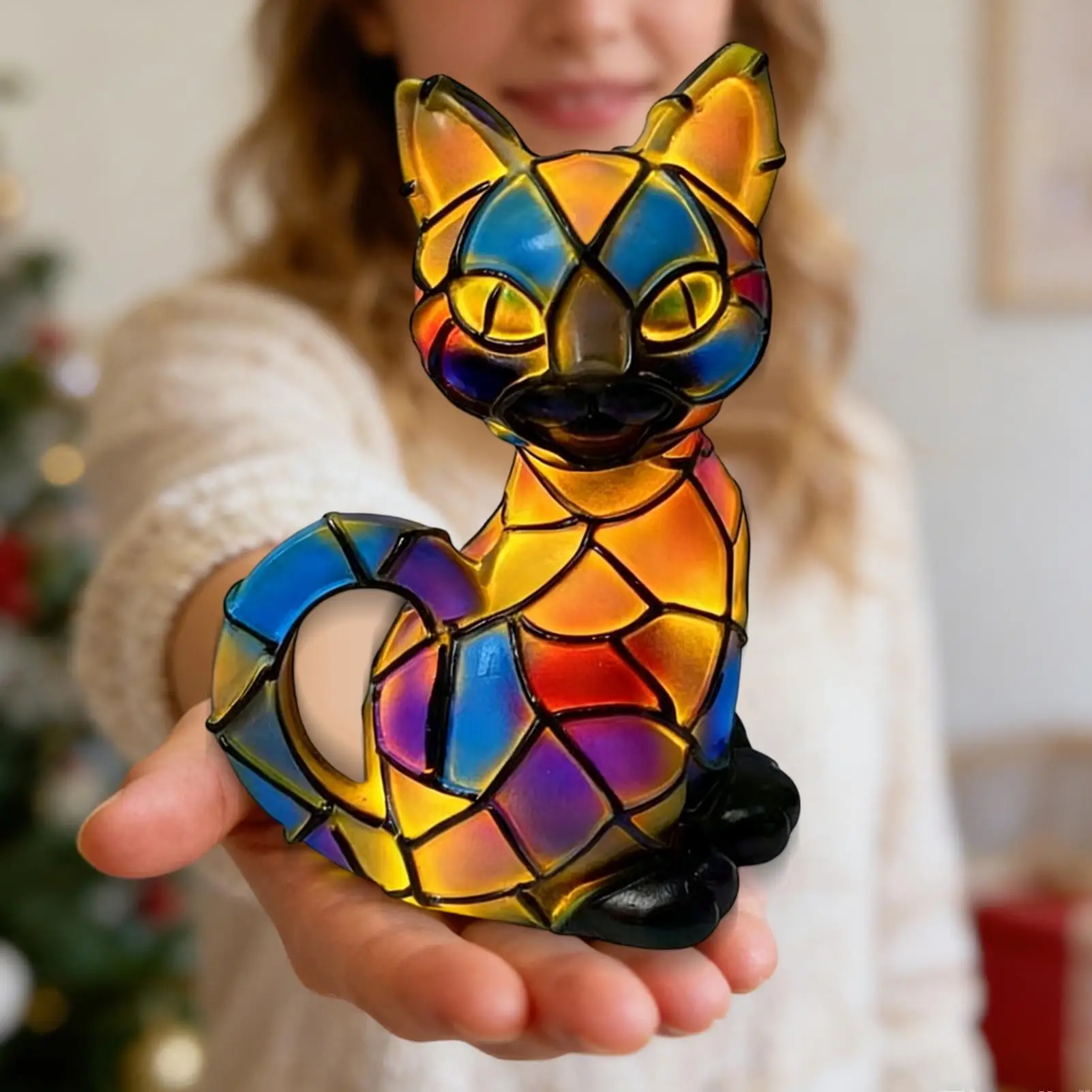 

Настольная лампа с изображением кошки, статуя животного, светодиодные фонари, жуткие украшения на Хэллоуин из смолы для Рождества, дня рождения, праздника, домашних любителей кошек