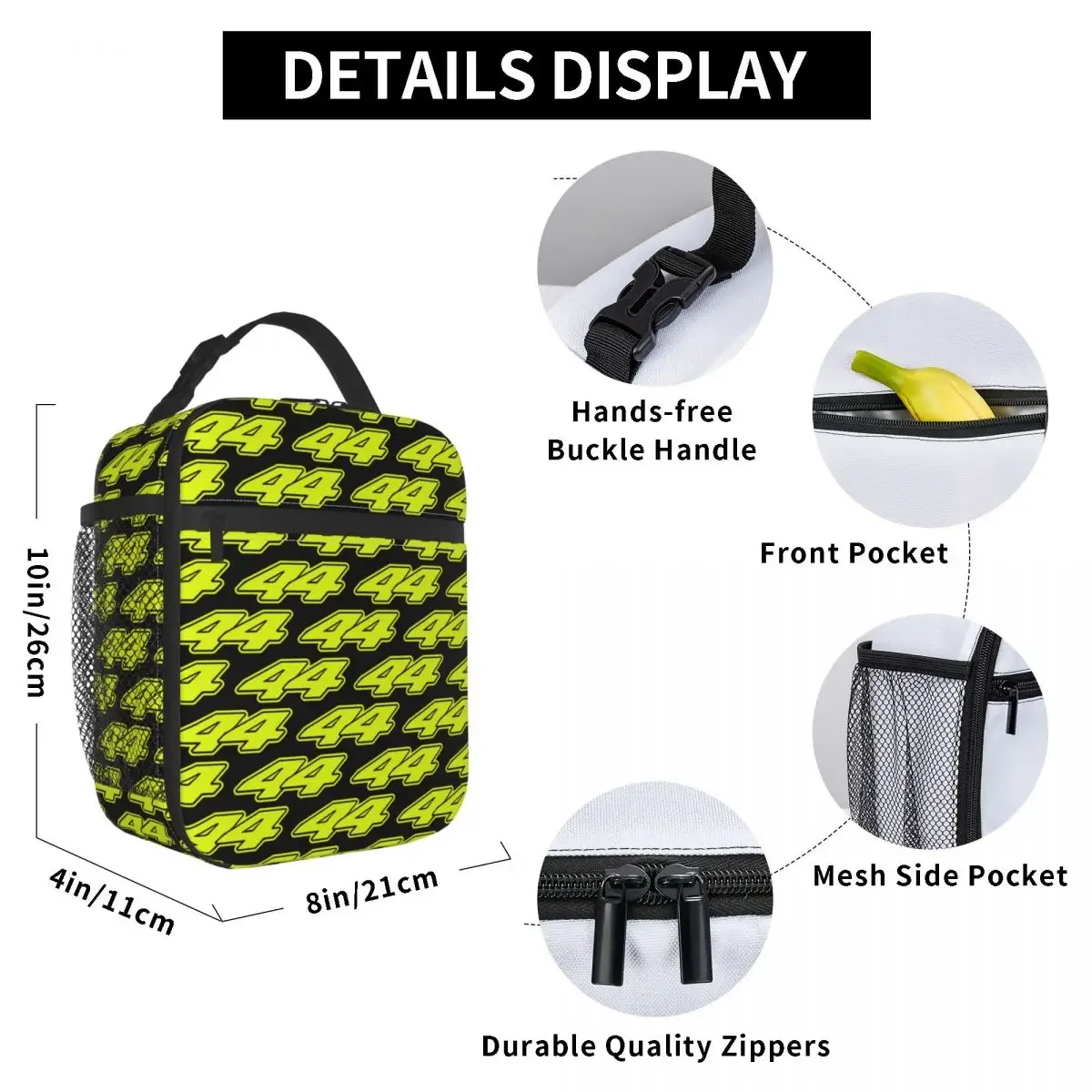 Lewis Hamilton Season Number 44 Sticker Insulated Lunch Bag for Women Office Cooler Thermal Food Box Tote Leakproof Lunch Boxes