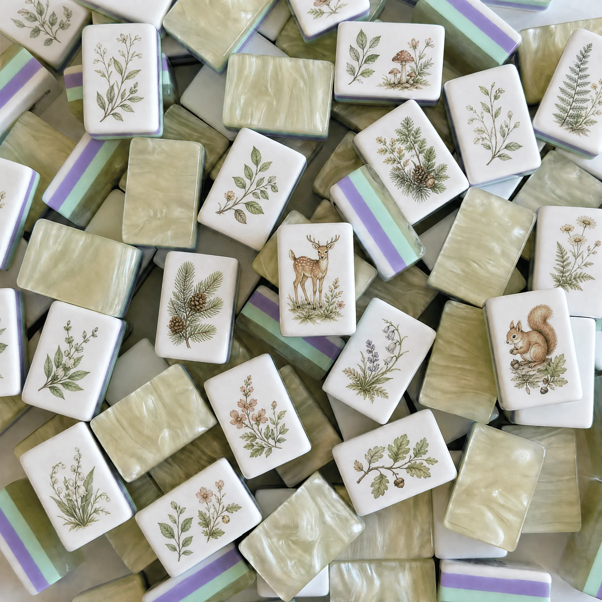 Customized 166 Pcs American Mahjong Tiles Modern Acrylic Eco-Friendly Set for 4 Players Unique Forest Design Portable