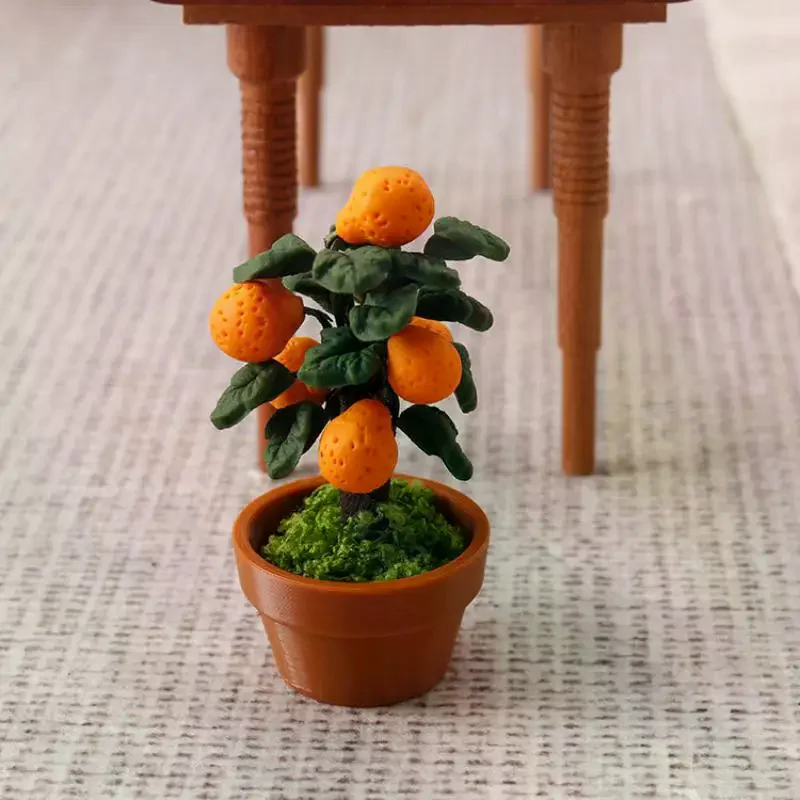 【Y】Miniature Orange Tree Potted Plant Ornament 1:12 Dollhouse Fruit Tree Bonsai Decoration Model Toy Micro Landscape Photo Props