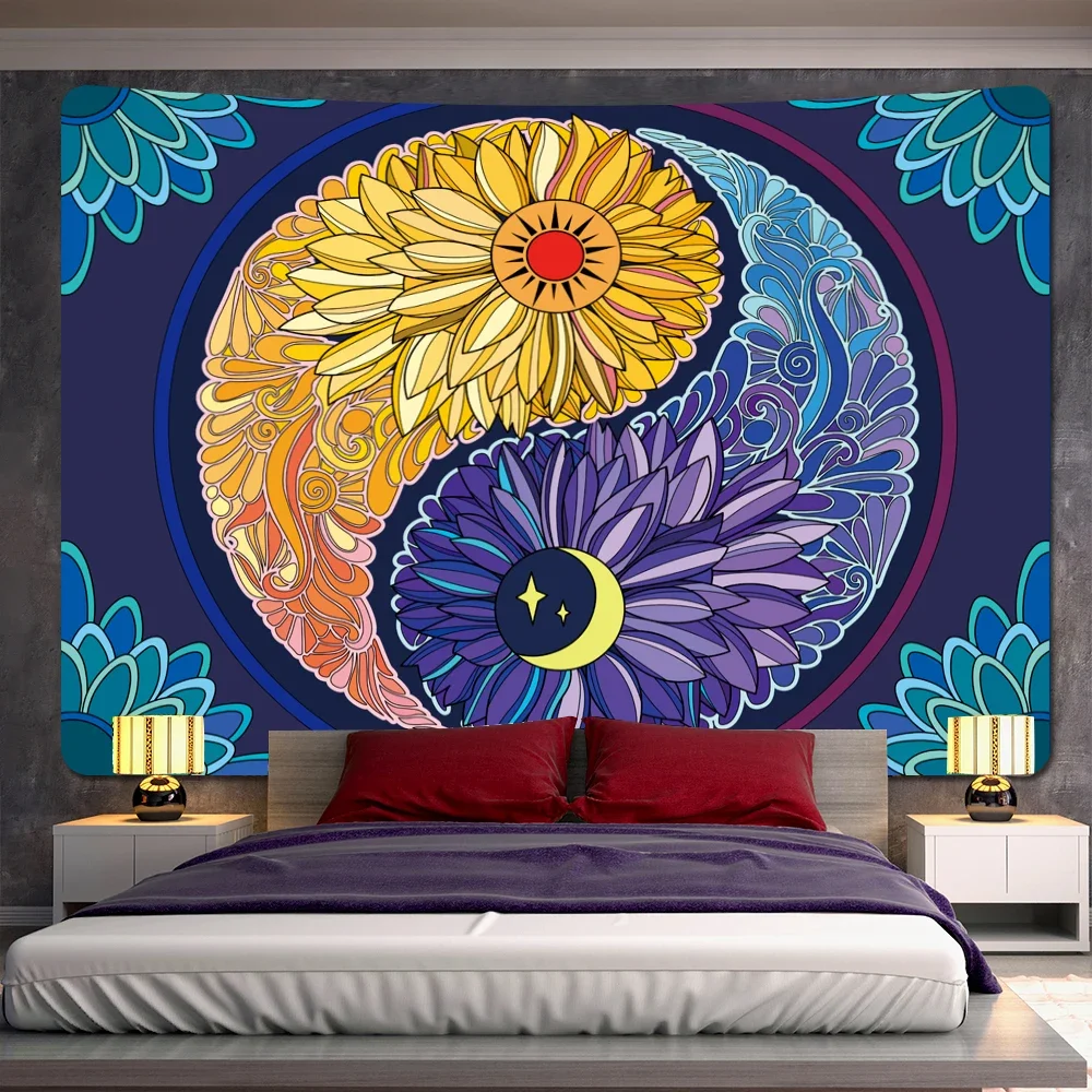 Moon Mandala Psychedelic Scene Home Decor Tapestry Tarot Wall Hanging Boho Room Decor Beach Towel Sheets