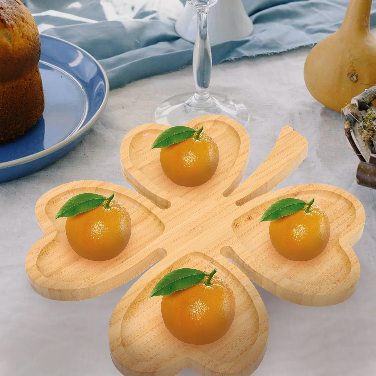 

Fruit Platter Bamboo Four-leaf Clover Plate Trays for Serving Food Dessert Plates