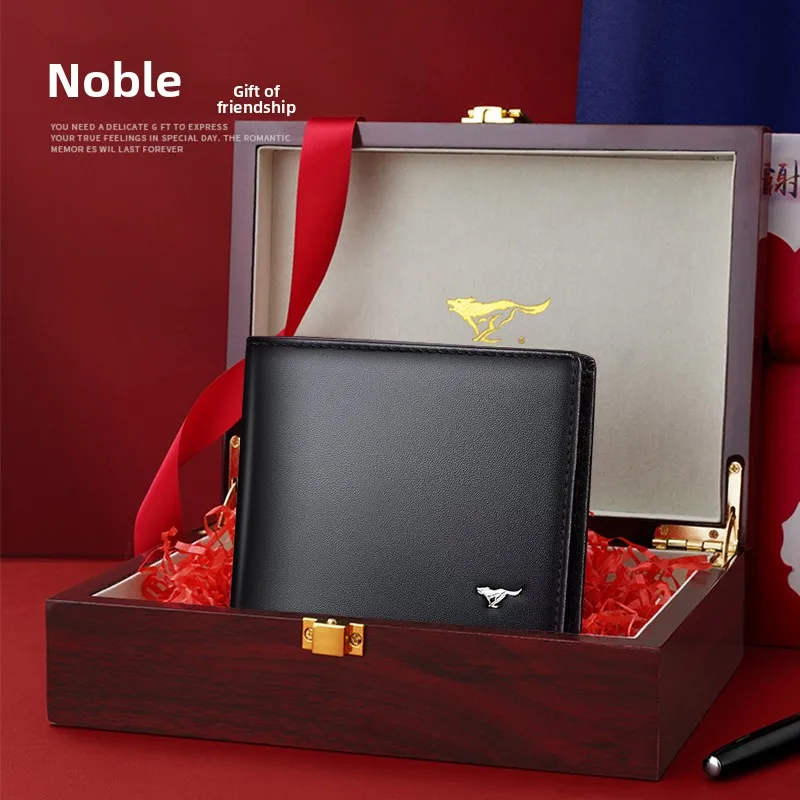 

Septwolves Genuine Leather Wallet Men's ort Sle Birthday Gift Boyfriend Father's Leather Money Clip Gift Box Set