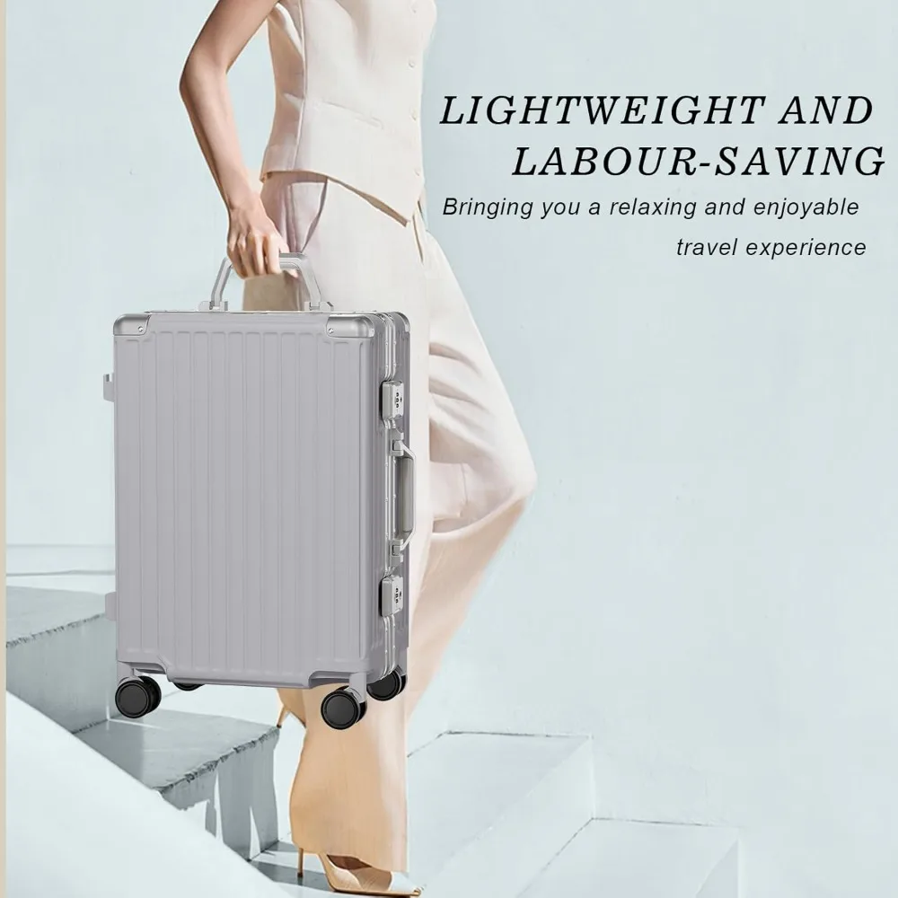 24 Inch TSA Lock Aluminum Frame PC+ABS Double Spinner Wheels Zipless Hard Shell Luggage Suitcase for Travel